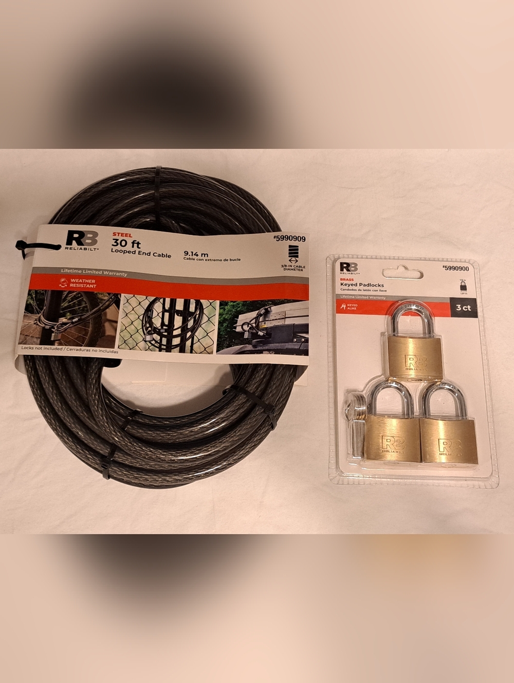 Keyed Brass Locks 30 Ft Looped Cable Bundle New